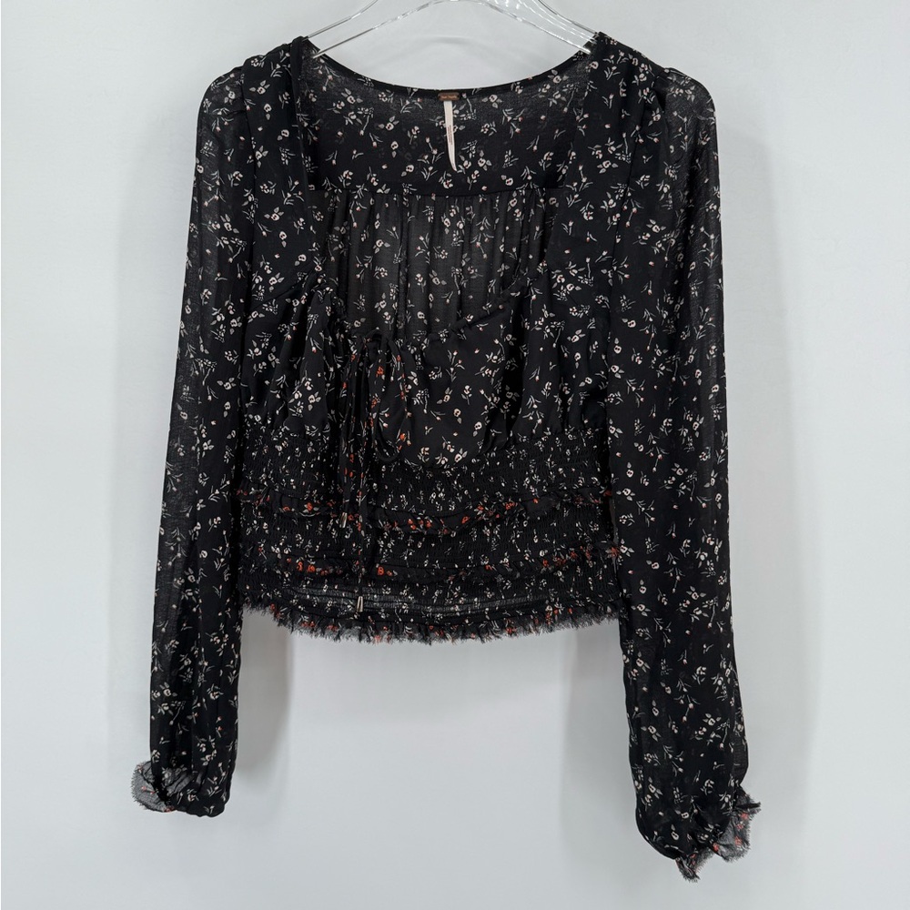 Free People Flowy Boho Floral Smocked Milkmaid Lightweight Blousesize M